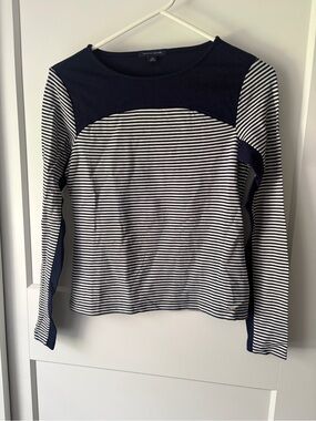 Tommy Hilfiger Navy and White Striped Long-Sleeve Top - xs